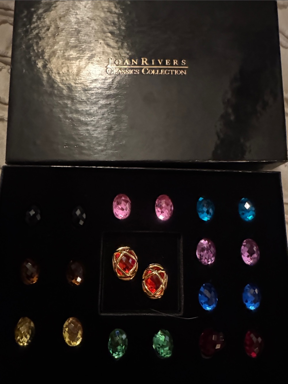 Joan Rivers Gold-Tone Red Convertible Clipon Earrings 10 interchangeable jewels